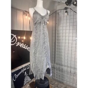 Womens Grey Ren Fest Maxi Dress Tribal Embroidered Spaghetti Strap Boho Size XL